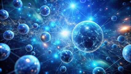 Obraz premium Cosmic atmosphere with glowing blue molecules suspended in a dark background, evoking a sense of mystery and wonder , night