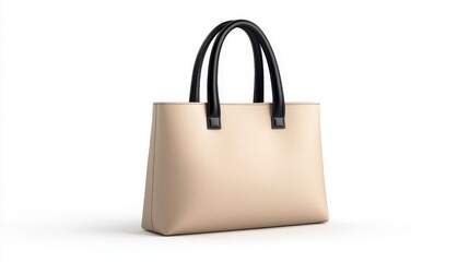 Cream colored tote bag with black handles, placed against a plain white background. The bag shows a subtle patterned texture, showcasing a modern