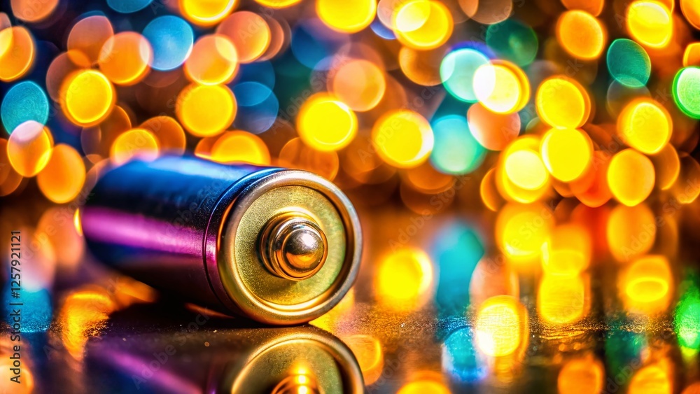 Wall mural Bokeh Lights Reflecting on a Rechargeable Battery Close-up