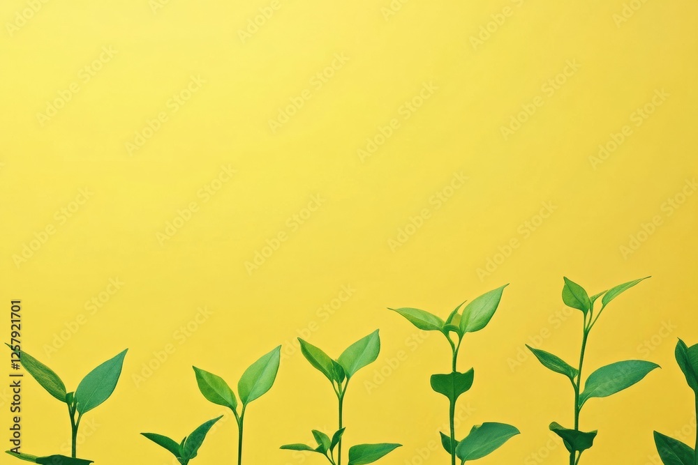 Poster upward flowing lines of young plants against a bright yellow background create a vibrant atmosphere 