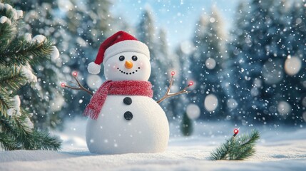 Obraz premium Cheerful Snowman in Winter Wonderland