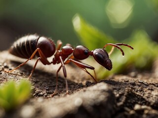 Close-Up Macro Photography of Red Ants in Their Natural Habitat on Forest Floor