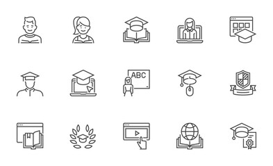 Education icons. learning, back to school, online courses. Knowledge, study, school, university. Pixel perfect.