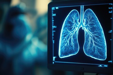 A doctor examining an advanced bronchoscopy, with detailed views of the lungs on the screen, symbolizing the early-onset of heart and respiratory distress