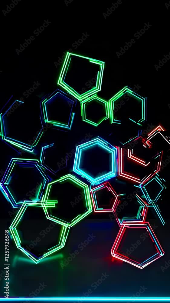 Poster vibrant geometric shapes shifting and rearranging in a seamless loop, creating a dynamic