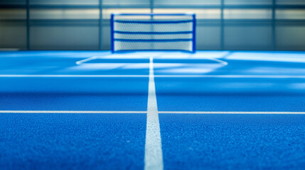 A blue futsal training pitch with an agility ladder set up in the background