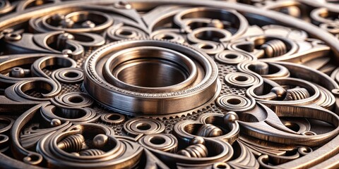 Obraz premium Detailed image of a close-up metal product made by casting techniques, showcasing intricate details and textures on its surface , metalwork, precision engineering