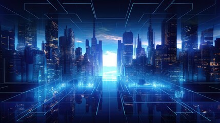 skyscrapers blue abstract tech