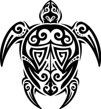 Maori tribal turtle animal tattoo from Polynesian or Hawaiian pattern ornament, vector art design. Abstract tribal tattoo of sea turtle with intricate sharp lines in Celtic or Maori tribal design
