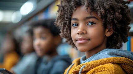 Students use a digital tablet in the classroom, working together on a project that blends technology and teamwork in a modern educational setting.