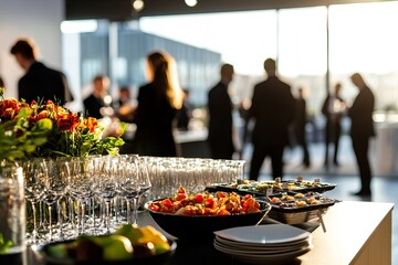  A stylish catering table at a professional networking or corporate event.