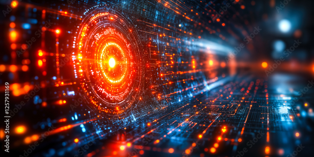 Poster futuristic digital interface representing local-first ai solutions and secure on-device data process