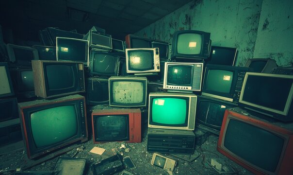 A heap of outdated computers among electronic waste