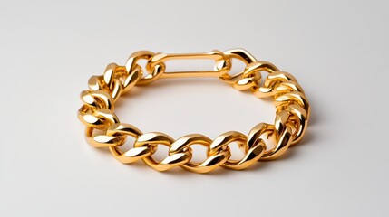Obraz premium Gold chain bracelet, close up shot, simple, elegant bracelet, polished gold, chunky chain, simple design, metal bracelet, jewelry, fashion accessory