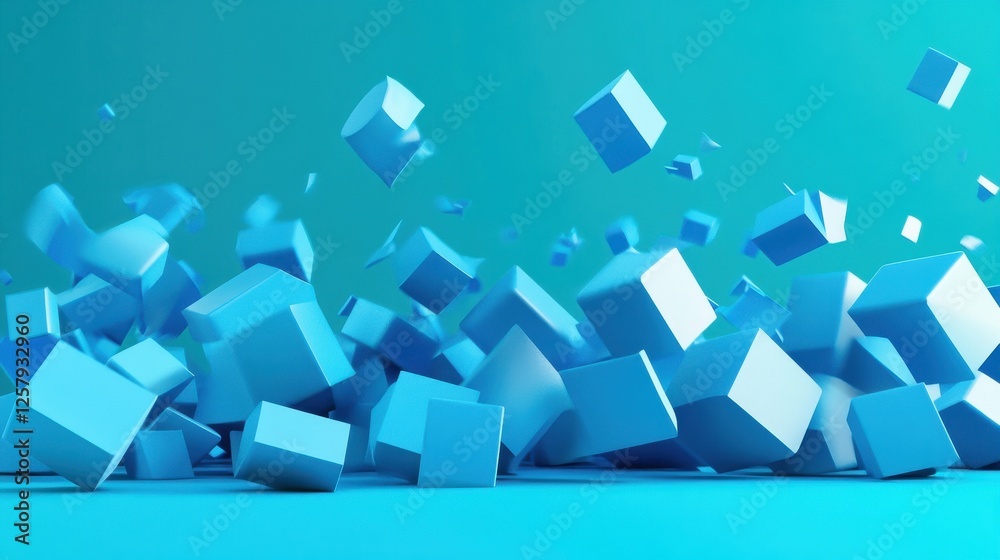 Wall mural Digital blue geometric figures at abstract technology background. 3D rendering