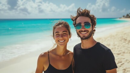 Fototapeta premium Man with woman on the background of the sea. Selective focus