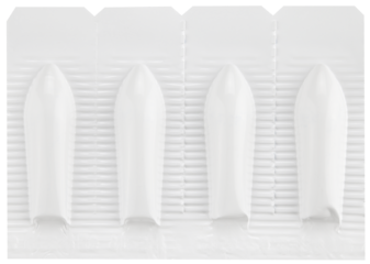 Package of Suppository rectal for anal or vaginal use isolated on a transparent background. Completely in focus. Focus stacking. Medical candles.