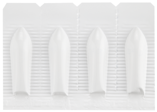 Package of Suppository rectal for anal or vaginal use isolated on a transparent background. Completely in focus. Focus stacking. Medical candles.