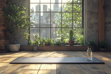 Peaceful Urban Home Yoga Space with Natural Light for Wellness Practices