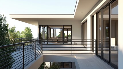 Minimalist Home with Modern Balcony Railings