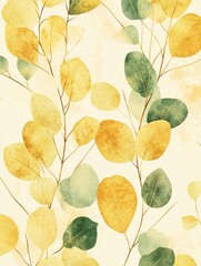 Spring floral in watercolor vector background. Luxury wallpaper design with leaf branch, eucalyptus, line art, golden texture. Elegant gold botanical illustration suitable for fabric, prints, cover.