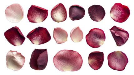 Delicate Rose Petals in Various Shapes and Colors for Design Use transparent background
