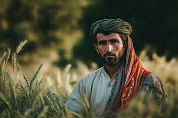 Portrait of a man wearing traditional cultural attire, representing heritage, tradition, and rural lifestyle.