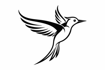 woodpecker silhouette vector illustration,cute woodpecker geometric line art symbol icon on white background.