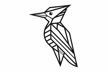 woodpecker silhouette vector illustration,cute woodpecker geometric line art symbol icon on white background.