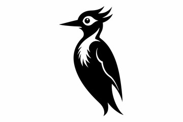 Fototapeta premium woodpecker silhouette vector illustration,cute woodpecker geometric line art symbol icon on white background.