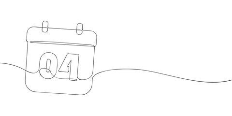 Simple one-line drawing of a desk calendar displaying fourth day of the month. The minimalistic design represents new beginnings, celebrations, and planning.