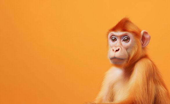 Golden Monkey Portrait: A golden-furred monkey with an inquisitive gaze against a warm orange background.
