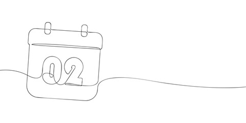 Simple one-line drawing of a desk calendar displaying second day of the month. The minimalistic design represents new beginnings, celebrations, and planning.