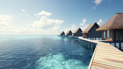 Naklejka premium bungalow on the ocean. Selective focus