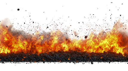 Dramatic Explosion of Flames and Ash Creating Fiery Background Effect transparent background