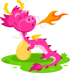 Cute Chinese Dragon Cartoon Character With Egg