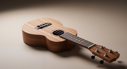 Wooden Ukulele Close-up on Plain Background for Musical Instrumentals