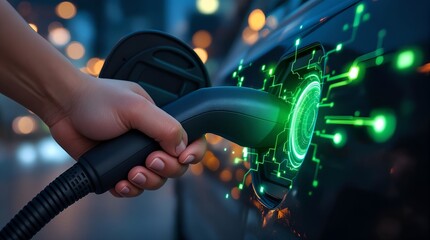 Eco-Friendly Charging: Energizing an Electric Vehicle with Glowing Green Energy