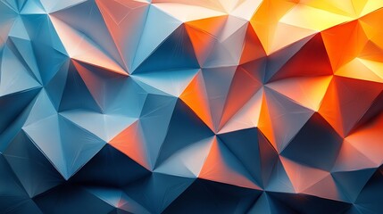 Fototapeta premium Abstract Blue Orange Triangles Illuminated Dynamically. AI Generated