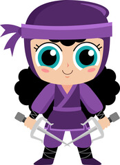 Cute Ninja Girl Warrior Cartoon Character With Two Sai Knives