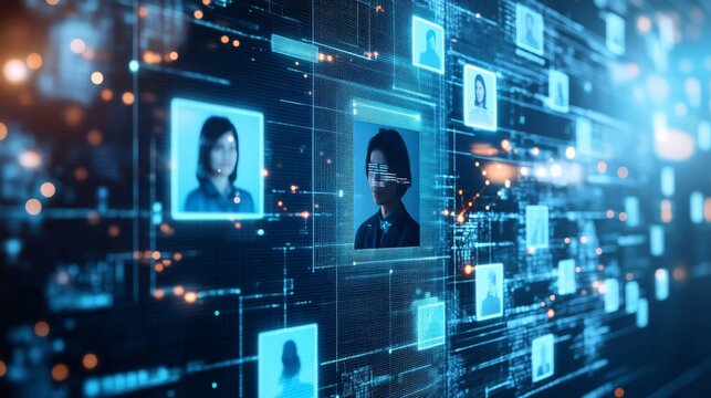 AI-powered recruitment system scanning potential job candidates, automation in HR and corporate hiring.