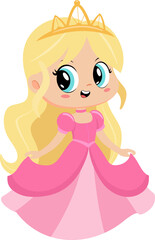Cute Little Princess Girl Cartoon Character With Golden Crown