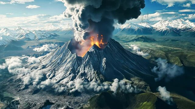 Volcano eruption, view from afar