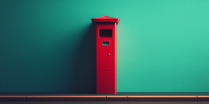 red postbox on green background,for banner design backdrop