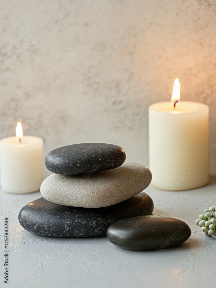 Aufkleber relaxing spa moment with massage stones and flickering candles creating a calming atmosphere for wel