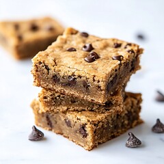 Delicious Stack of Homemade Chocolate Chip Blondies Sweet Treat Baked Goods