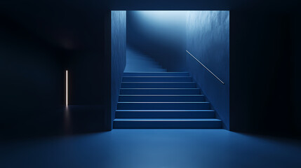 Fototapeta premium Dark Blue Stairs Ascending into Darkness