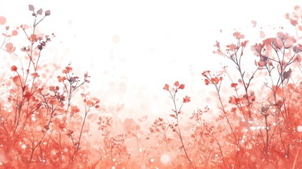 Naklejka premium Dreamy Coral Floral Background, Minimalist Watercolor Wash, Gentle Texture With Particles
