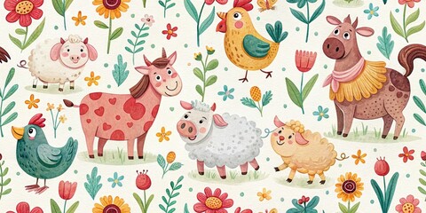 Naklejka premium Cute Farmyard Animals Urban Exploration Hand Painted Photography - Rustic Barn, Grunge Texture, Vintage Style