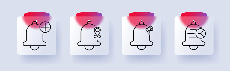 Notification and alerts set icon. New notification, location alert, urgent message, scheduled reminder, system updates, digital communication, alerts